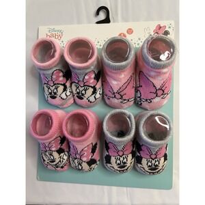 Disney Baby Minnie Mouse Baby Booties 4 Pair Set Size 12-18 Months Pink-Gray NEW